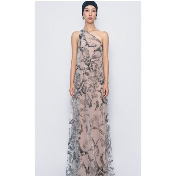 TONYY Sz XL Rustling Maxi Dress Toile Bird Mesh One Shoulder NWT - Picture 1 of 13